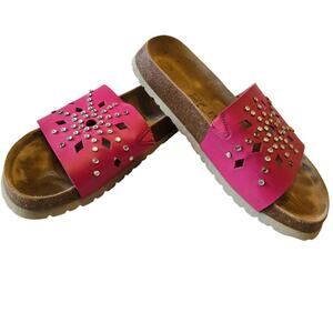 Sz 10 BIRKENSTOCK Hot Pink Betula Rhinestone Slip-on slide Footbed Sandals